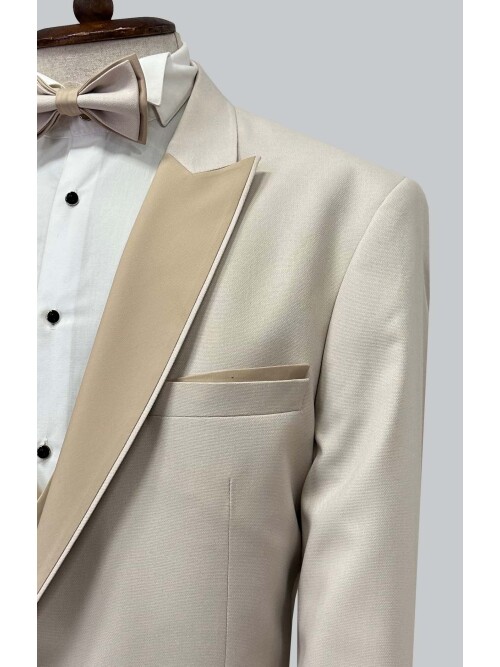 SUIT SARTORIA BIG SIZES REMOVABLE LAPEL BEIGE TUXEDO 5539