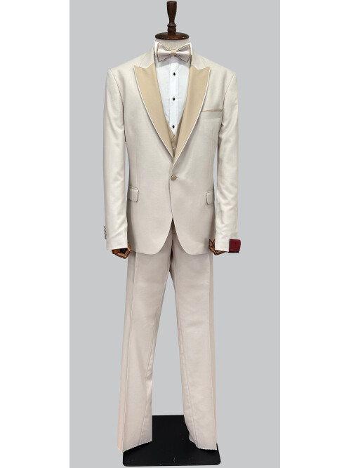 SUIT SARTORIA BIG SIZES REMOVABLE LAPEL BEIGE TUXEDO 5539