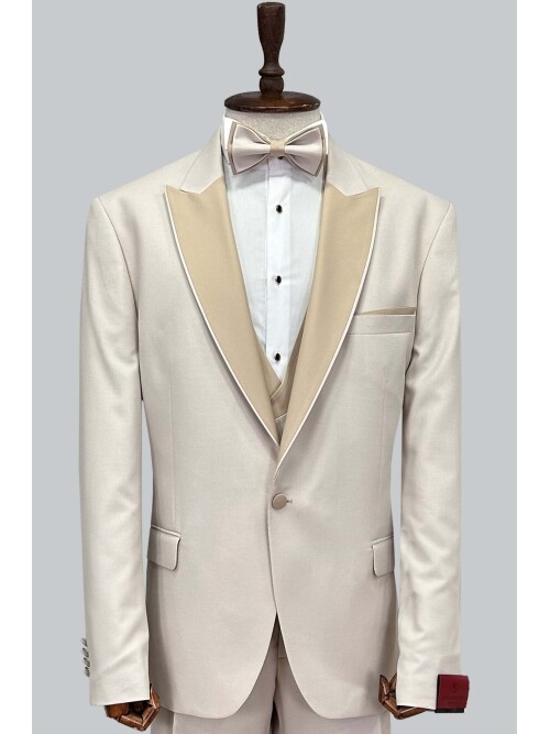 SUIT SARTORIA BIG SIZES REMOVABLE LAPEL BEIGE TUXEDO 5539