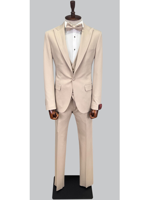 SUIT SARTORIA BEIGE REMOVABLE LAPEL TUXEDO 5641