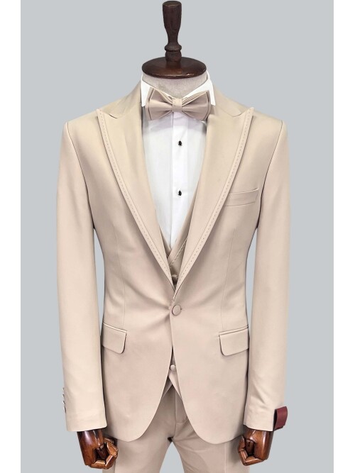 SUIT SARTORIA BEIGE REMOVABLE LAPEL TUXEDO 5641