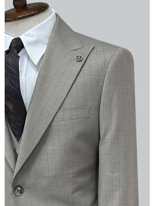 SUIT SARTORIA BEJ ÇİZGİLİ YELEKLİ TAKIM ELBİSE 2000/48