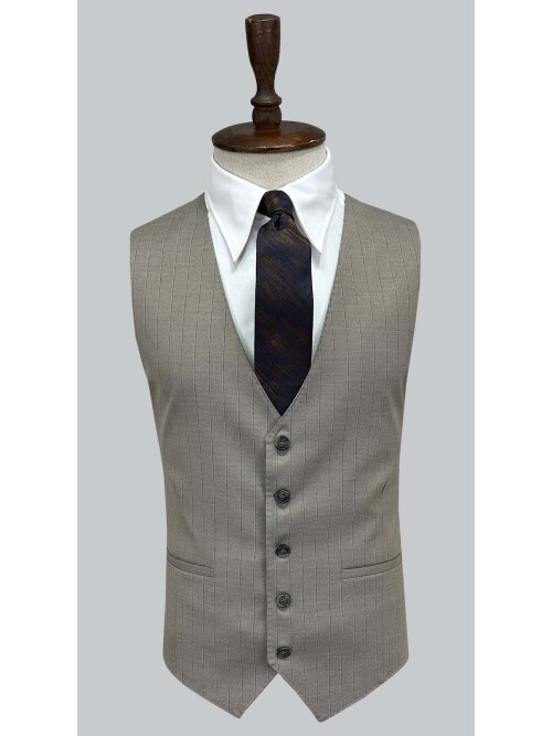 SUIT SARTORIA BEJ ÇİZGİLİ YELEKLİ TAKIM ELBİSE 2000/48