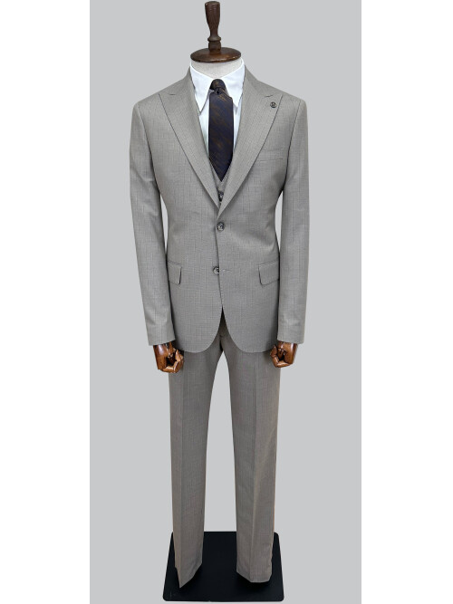 SUIT SARTORIA BEJ ÇİZGİLİ YELEKLİ TAKIM ELBİSE 2000/48