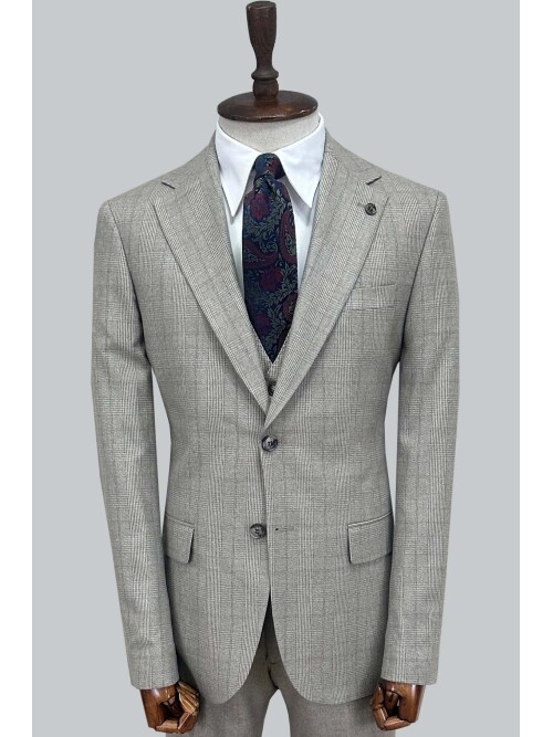 SUIT SARTORIA BEJ EKOSELİ YELEKLİ TAKIM 2985