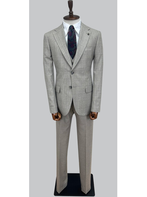 SUIT SARTORIA BEJ EKOSELİ YELEKLİ TAKIM 2985