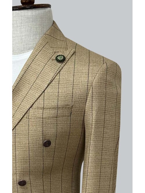 SUIT SARTORIA BEJ SİVRİ YAKA ÇİZGİLİ KRUVAZE CEKET 4590