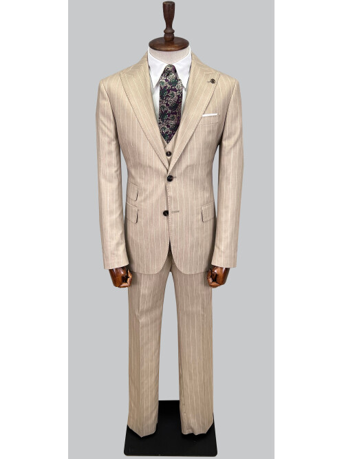 SUIT SARTORIA ÇİZGİLİ BEJ YELEKLİ TAKIM ELBİSE 2895