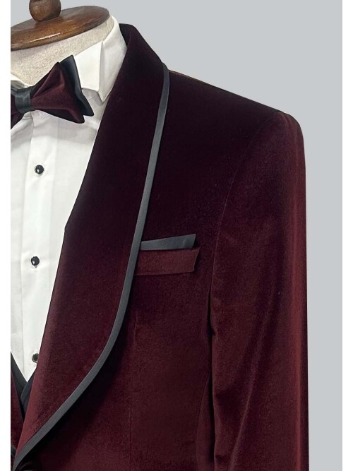 SUIT SARTORIA BORDO ŞAL YAKA KADİFE DAMATLIK 5662