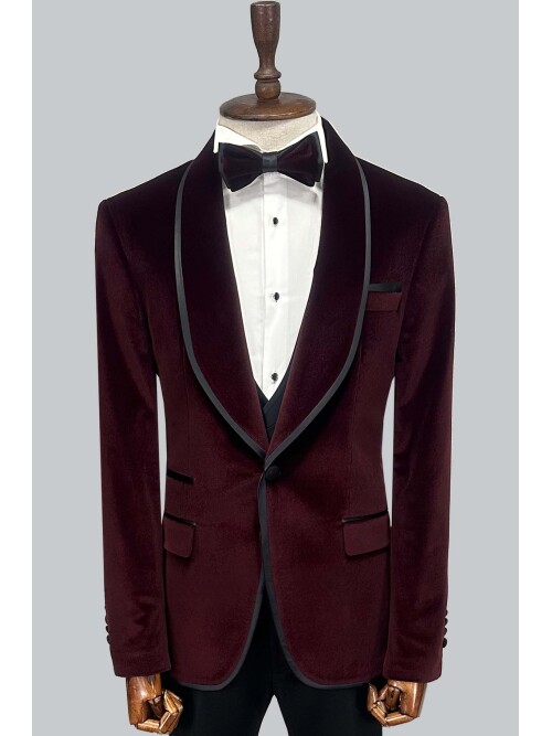 SUIT SARTORIA BORDO ŞAL YAKA KADİFE DAMATLIK 5662