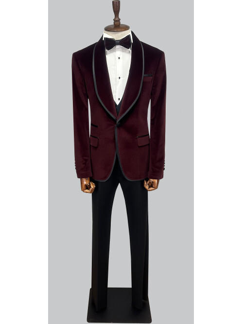 SUIT SARTORIA BORDO ŞAL YAKA KADİFE DAMATLIK 5662