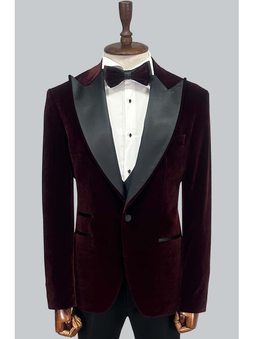 SUIT SARTORIA BORDO SİVRİ YAKA KADİFE DAMATLIK 5661