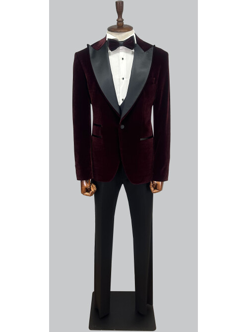 SUIT SARTORIA BORDO SİVRİ YAKA KADİFE DAMATLIK 5661