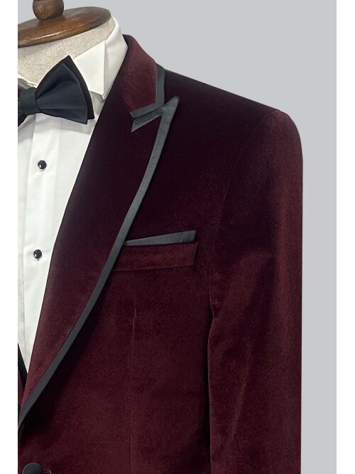 SUIT SARTORIA BORDO SİVRİ YAKA KADİFE DAMATLIK 5663