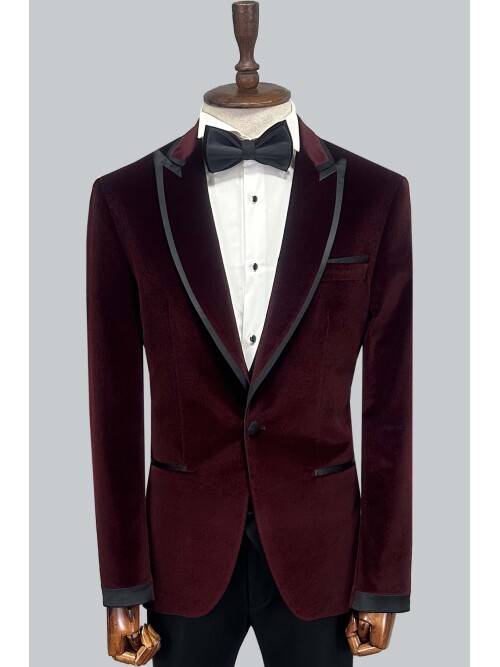 SUIT SARTORIA BORDO SİVRİ YAKA KADİFE DAMATLIK 5663