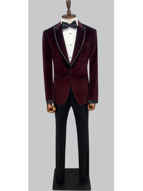 SUIT SARTORIA BORDO SİVRİ YAKA KADİFE DAMATLIK 5663