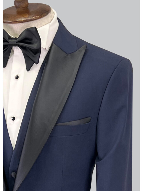 SUIT SARTORIA REMOVABLE LAPEL WOOL NAVY BLUE SUIT 5626