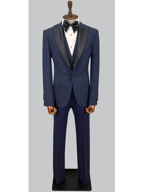 SUIT SARTORIA REMOVABLE LAPEL WOOL NAVY BLUE SUIT 5626