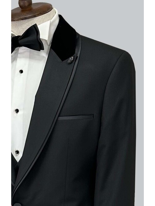 SUIT SARTORIA REMOVABLE LAPEL BLACK TUXEDO 5536