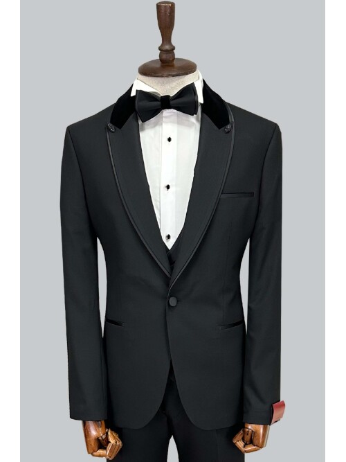 SUIT SARTORIA REMOVABLE LAPEL BLACK TUXEDO 5536