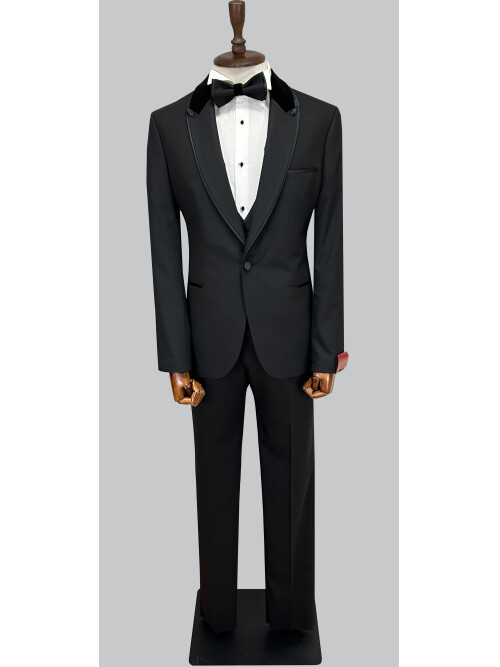 SUIT SARTORIA REMOVABLE LAPEL BLACK TUXEDO 5536