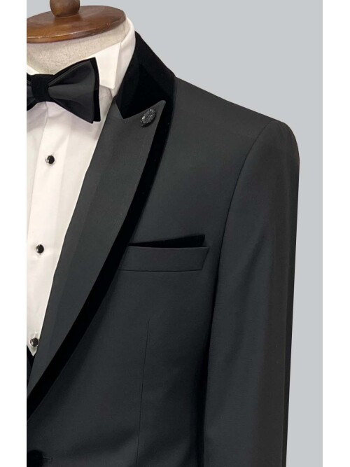 SUIT SARTORIA REMOVABLE LAPEL BLACK TUXEDO 5538