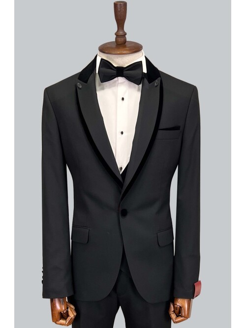 SUIT SARTORIA REMOVABLE LAPEL BLACK TUXEDO 5538