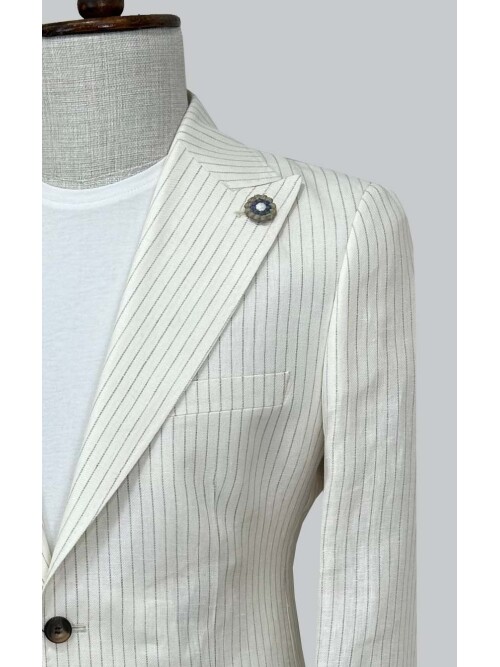 SUIT SARTORIA ÇİZGİLİ BEYAZ KETEN CEKET 4613