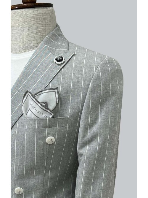 SUIT SARTORIA ÇİZGİLİ GRİ KETEN TAKIM 2001/24