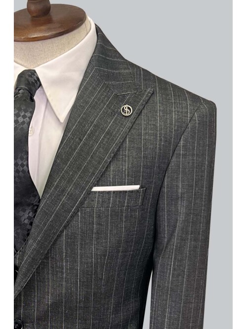 SUIT SARTORIA ÇİZGİLİ KOYU GRİ YELEKLİ TAKIM ELBİSE 2895