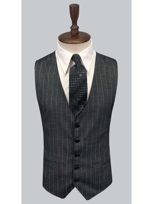 SUIT SARTORIA ÇİZGİLİ KOYU GRİ YELEKLİ TAKIM ELBİSE 2895