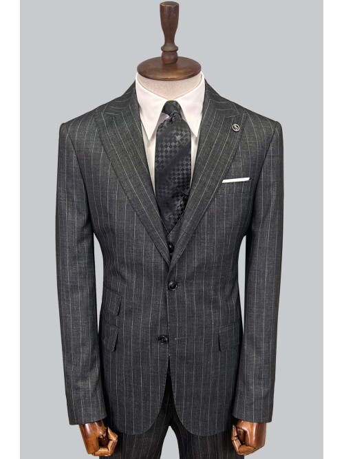 SUIT SARTORIA ÇİZGİLİ KOYU GRİ YELEKLİ TAKIM ELBİSE 2895