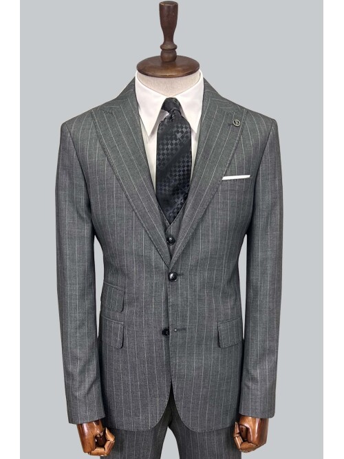 SUIT SARTORIA ÇİZGİLİ GRİ YELEKLİ TAKIM ELBİSE 2895