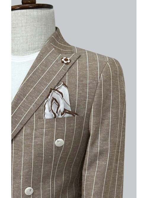 SUIT SARTORIA ÇİZGİLİ KAHVERENGİ KETEN TAKIM 2001/24