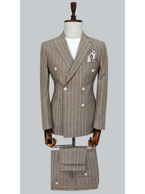 SUIT SARTORIA ÇİZGİLİ KAHVERENGİ KETEN TAKIM 2001/24