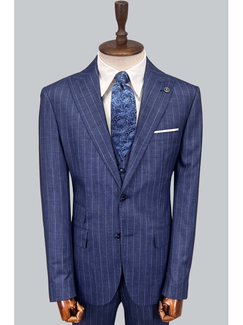 SUIT SARTORIA ÇİZGİLİ MAVİ YELEKLİ TAKIM ELBİSE 2895