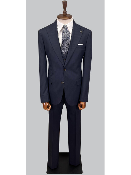 SUIT SARTORIA ÇİZGİLİ LACİVERT YELEKLİ TAKIM ELBİSE 2895