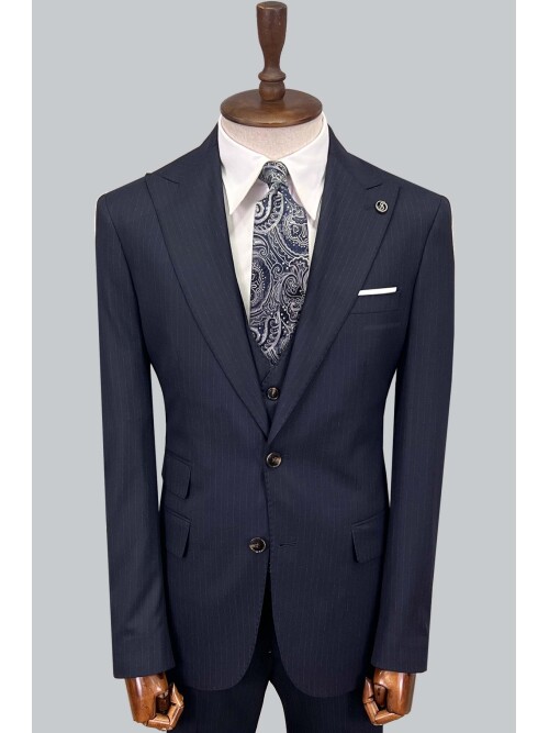 SUIT SARTORIA ÇİZGİLİ LACİVERT YELEKLİ TAKIM ELBİSE 2895