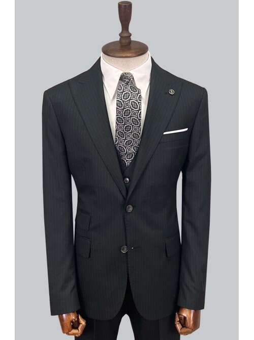 SUIT SARTORIA ÇİZGİLİ SİYAH YELEKLİ TAKIM ELBİSE 2895