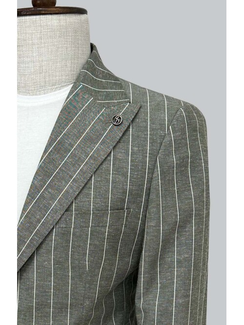 SUIT SARTORIA ÇİZGİLİ YEŞİL KETEN TAKIM 2000/72