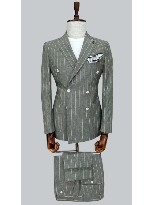 SUIT SARTORIA ÇİZGİLİ YEŞİL KETEN TAKIM 2001/24