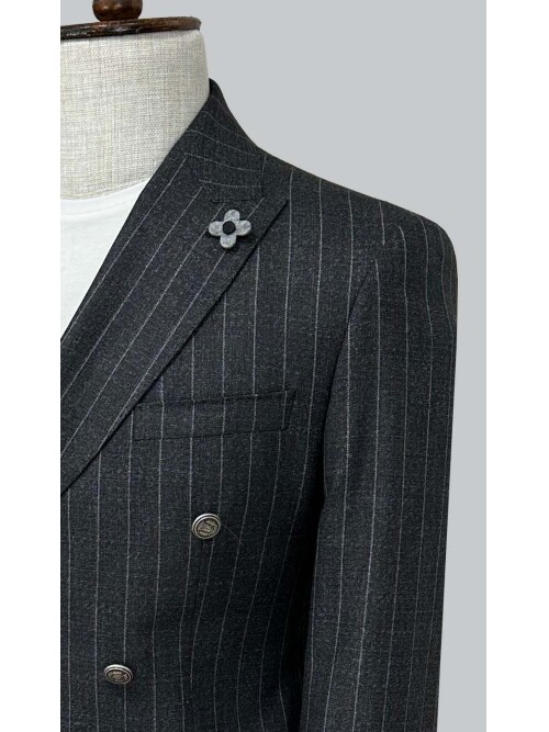 SUIT SARTORIA FÜME SİVRİ YAKA ÇİZGİLİ KRUVAZE CEKET 4590