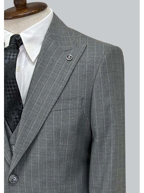 SUIT SARTORIA GRİ ÇİZGİLİ YELEKLİ TAKIM 2000/69