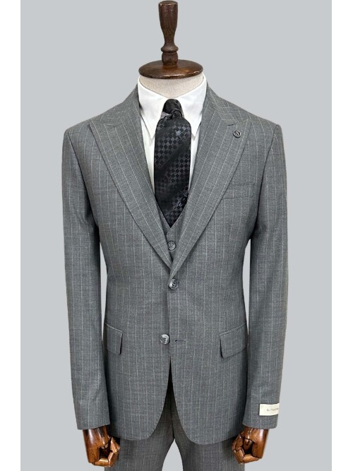 SUIT SARTORIA GRİ ÇİZGİLİ YELEKLİ TAKIM 2000/69