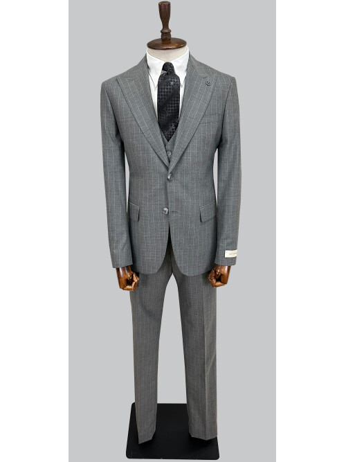 SUIT SARTORIA GRİ ÇİZGİLİ YELEKLİ TAKIM 2000/69