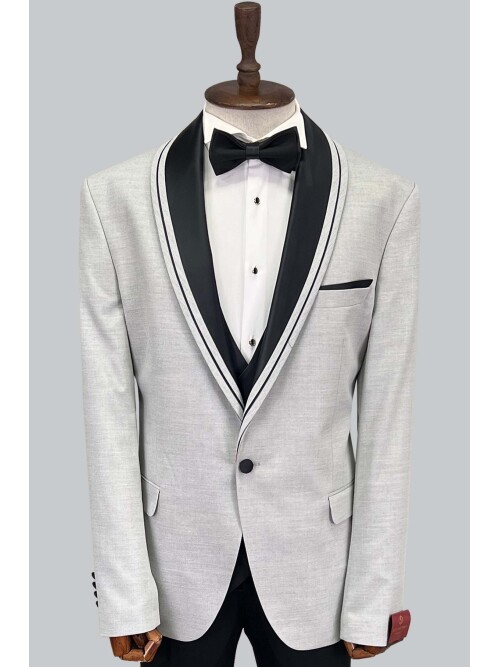 SUIT SARTORIA REMOVABLE LAPEL GREY BIG SIZES TUXEDO 5539