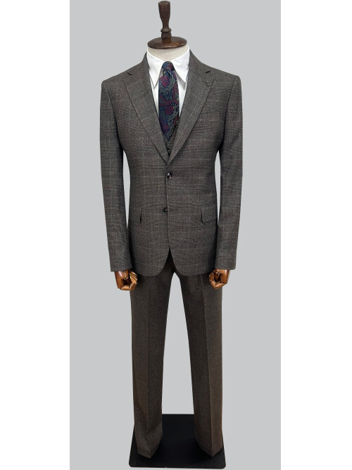 SUIT SARTORIA KAHVERENGİ EKOSELİ YELEKLİ TAKIM 2985