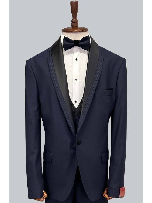 SUIT SARTORIA BIG SIZES REMOVABLE LAPEL NAVY BLUE TUXEDO 5539