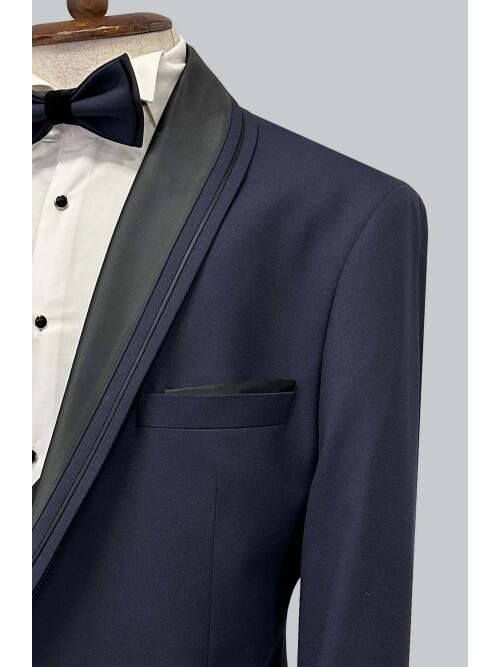 SUIT SARTORIA BIG SIZES REMOVABLE LAPEL NAVY BLUE TUXEDO 5539