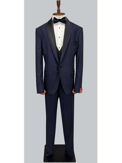 SUIT SARTORIA BIG SIZES REMOVABLE LAPEL NAVY BLUE TUXEDO 5539